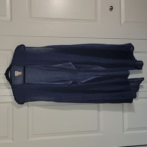Chicos sleeveless draped cardigan size 3 blue, loose knit, long length